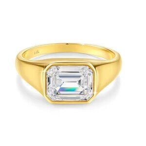 14K Gold 3ct Emerald Cut D Color Moissanite Ring